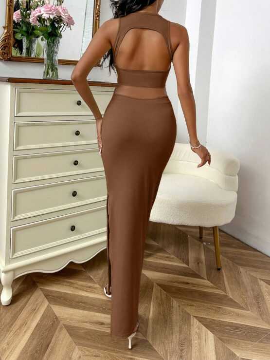Cut Out Backless Halter Split Thigh Dress - Image 6