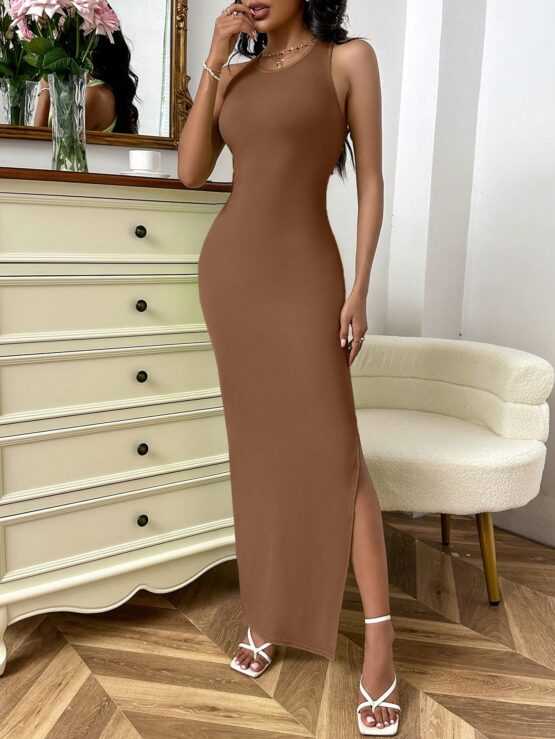 Cut Out Backless Halter Split Thigh Dress - Image 7