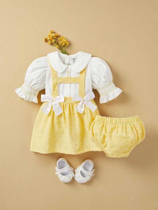 Baby Girl Retro Court Style Exquisite A Line Cross Back Dress With Bow Decoration