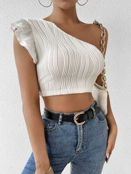 Women's Textured One Shoulder Puff Sleeve Top