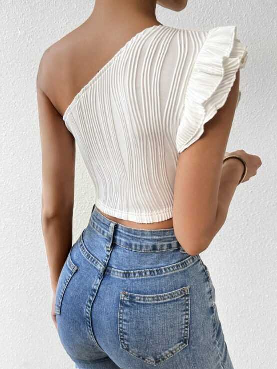 Women's Textured One Shoulder Puff Sleeve Top - Image 2
