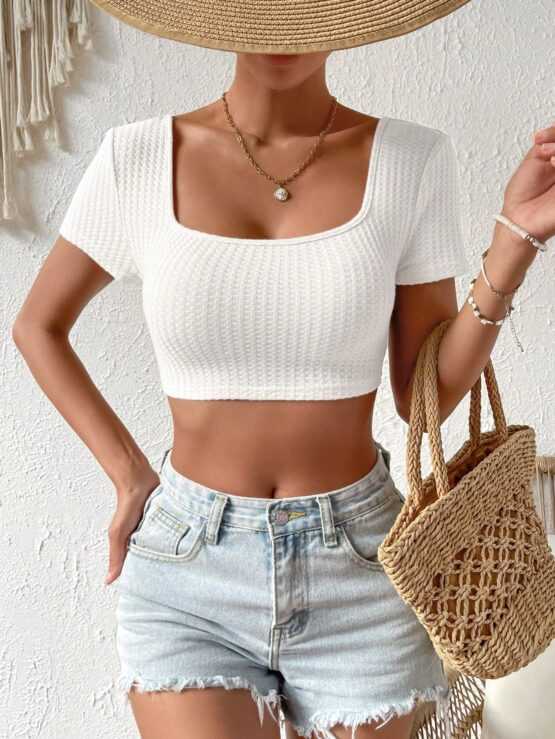 Twist Sexy Slim Fit Sleeve Backless Crop Tee - Image 2