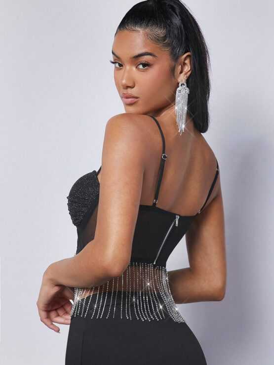 Haute Rhinestone Sexy Fringe Glitter Crop Top - Image 3
