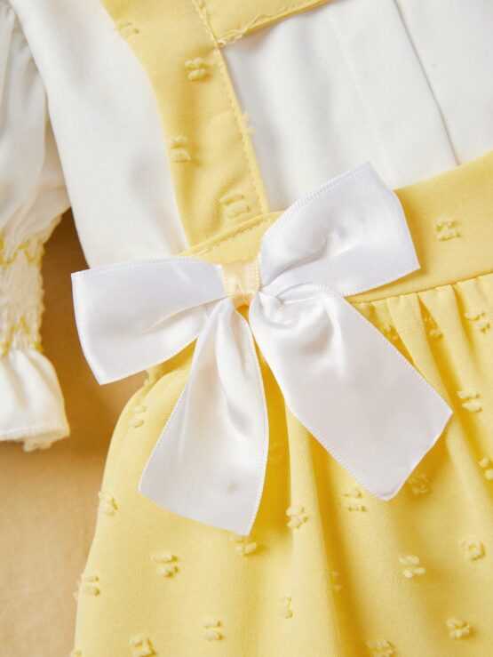 Baby Girl Retro Court Style Exquisite A Line Cross Back Dress With Bow Decoration - Image 2
