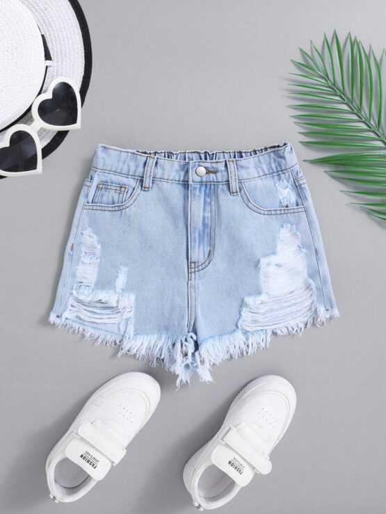 Tween Girls Boho Ripped Raw Hem Jeans Denim Shorts