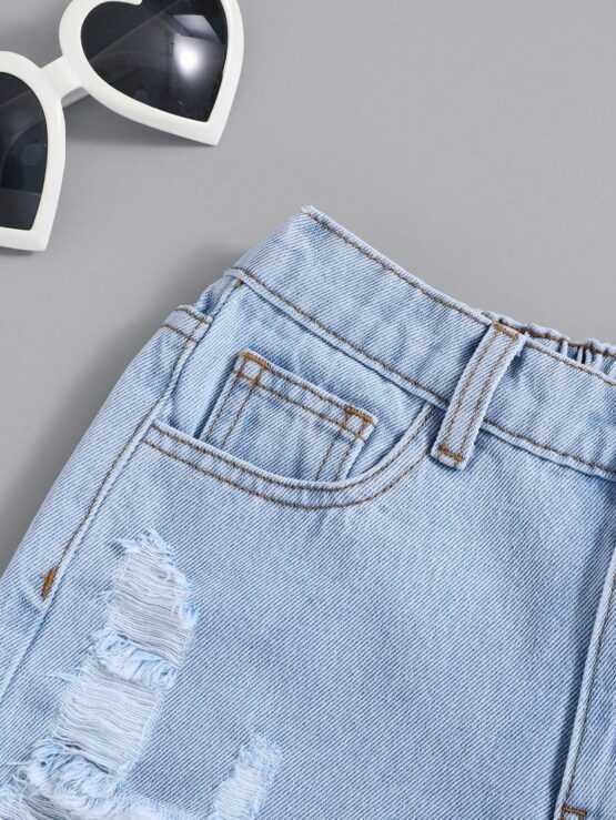 Tween Girls Boho Ripped Raw Hem Jeans Denim Shorts - Image 3