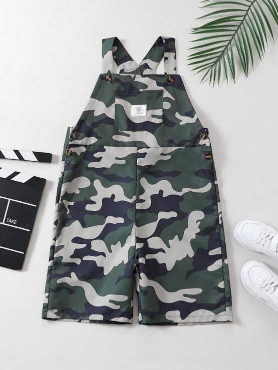 Camo Straps Print Patch Detail Overall Jumpsuit