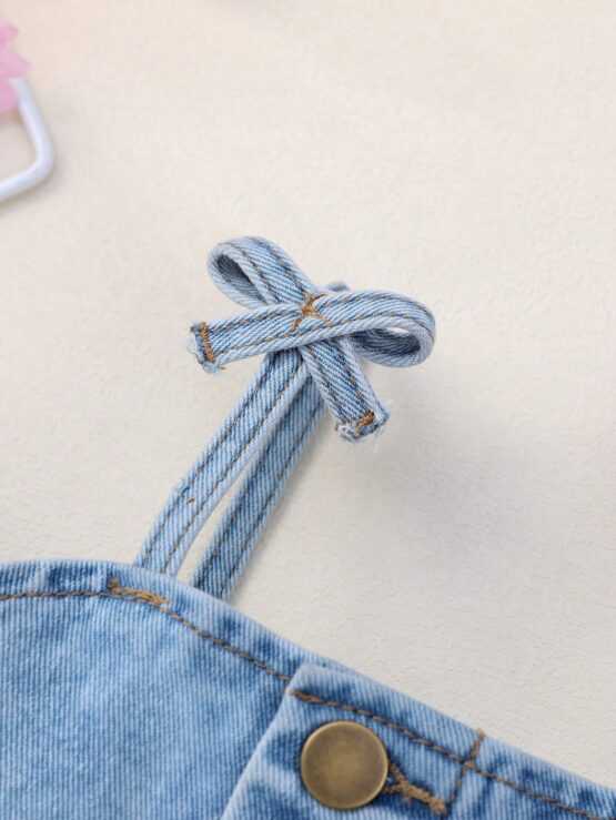 Toddler Girls" Fashionable Off Shoulder Denim Top and Shorts Set - Image 3