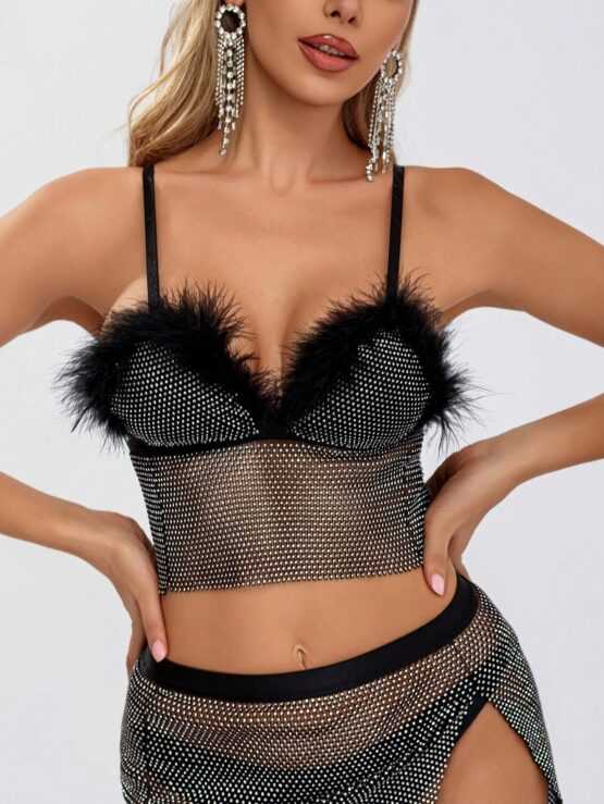 BAE Fuzzy Trim Rhinestone Detail Cami Top - Image 3
