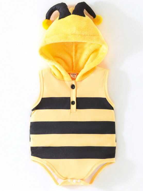 Baby Girls' Bee Shaped Hooded Color Block Romper - Image 3