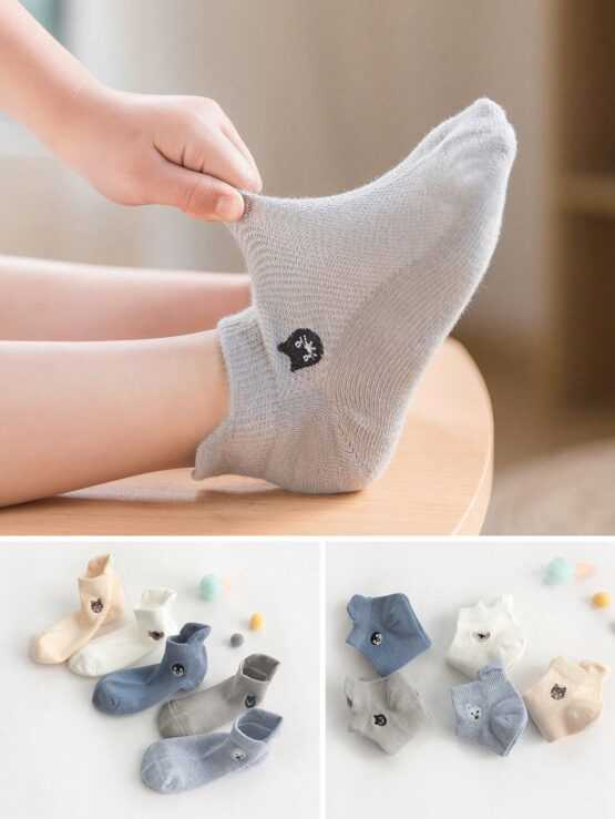 Five Pairs Boys" Embroidered Short Animal Decor Socks - Image 3