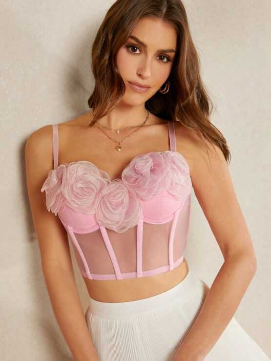 Haute Floral Appliques Sexy Crop Bustier Top