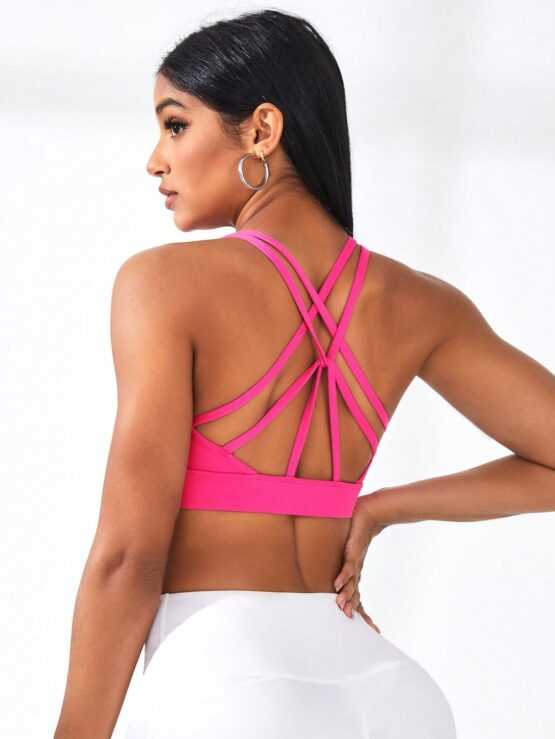 Ladies Solid Color Cris Cross Backless Sports Bra