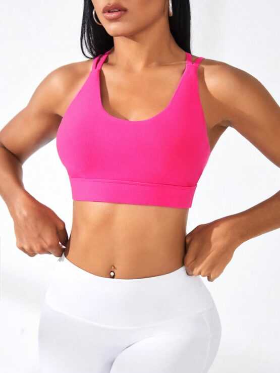 Ladies Solid Color Cris Cross Backless Sports Bra - Image 2