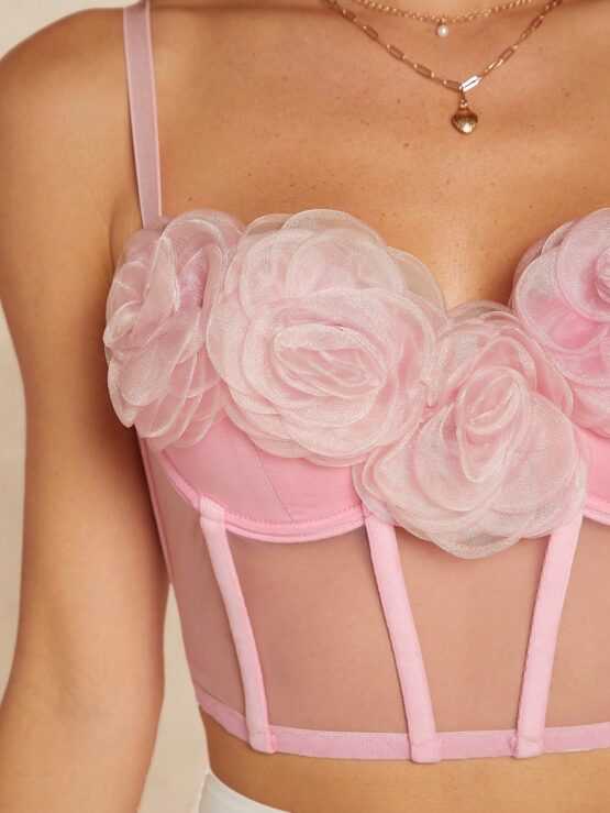 Haute Floral Appliques Sexy Crop Bustier Top - Image 3