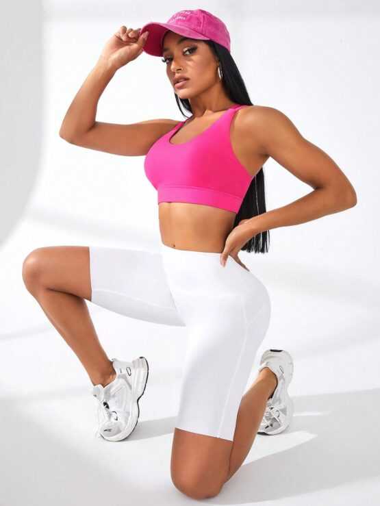 Ladies Solid Color Cris Cross Backless Sports Bra - Image 3