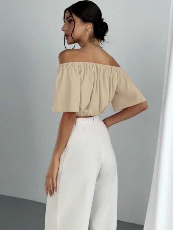 Women's V Neckline Waisted Off Shoulder Blouse - Image 2