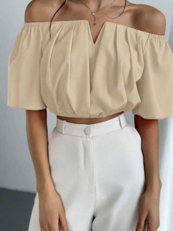 Women's V Neckline Waisted Off Shoulder Blouse - Image 3