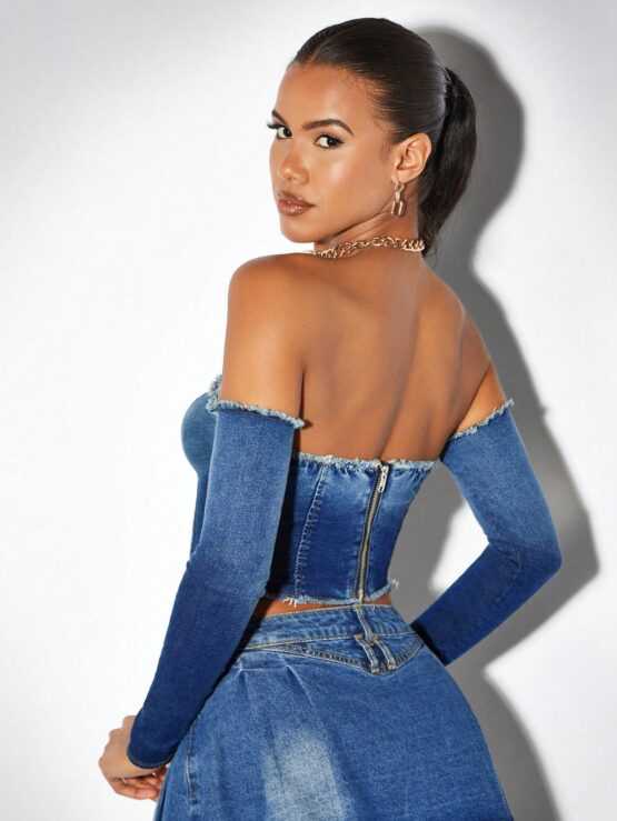 BAE Babes One Shoulder Long Sleeved Denim Top - Image 2