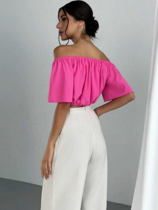 Women's V Neckline Waisted Off Shoulder Blouse - Image 4