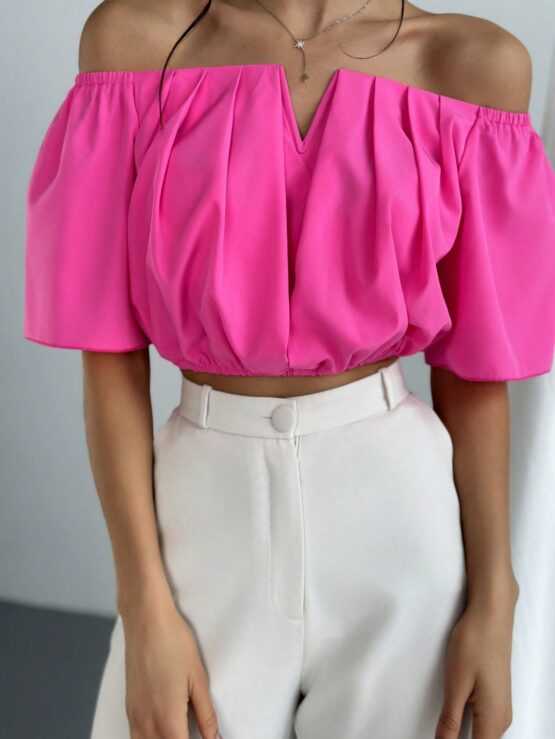 Women's V Neckline Waisted Off Shoulder Blouse - Image 5