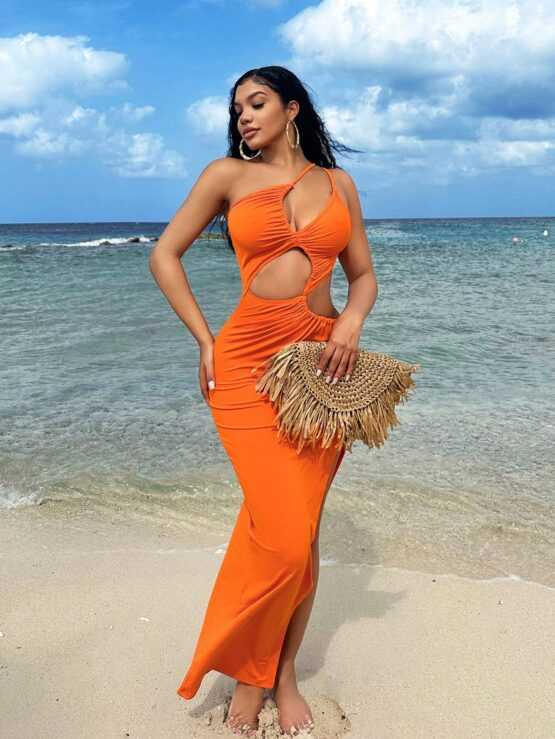 Beach Wear Bohemian Maxi Long Asymmetric Hollow Out High Slit Sexy Bodycon Dress
