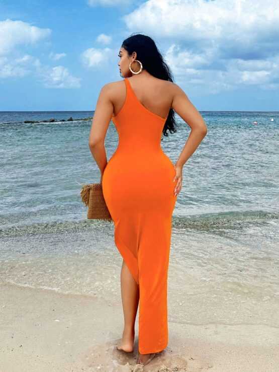 Beach Wear Bohemian Maxi Long Asymmetric Hollow Out High Slit Sexy Bodycon Dress - Image 2