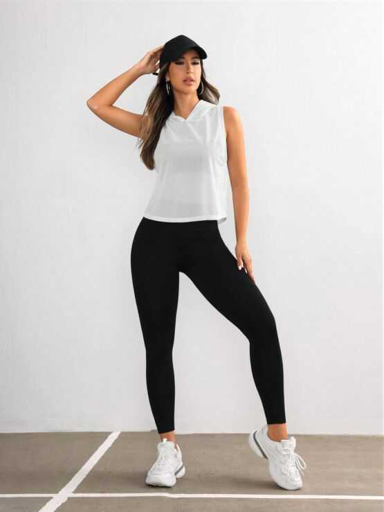 Women's Solid Color Sleeveless Hooded Sports Vest - Image 3