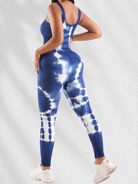 Tie Dye Sleeveless Square Collar High Stretch Yoga Sports Jumpsuit - Image 2