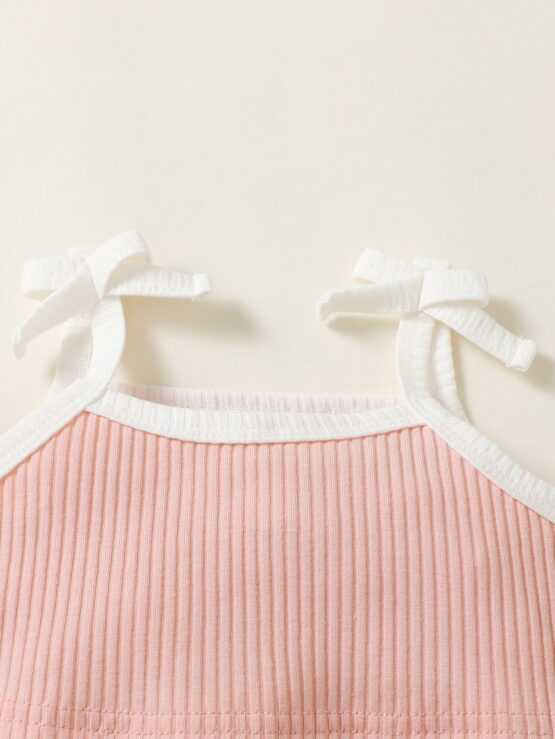 Baby Girl Contrast Piping Cami Top & Bow Front Shorts - Image 3