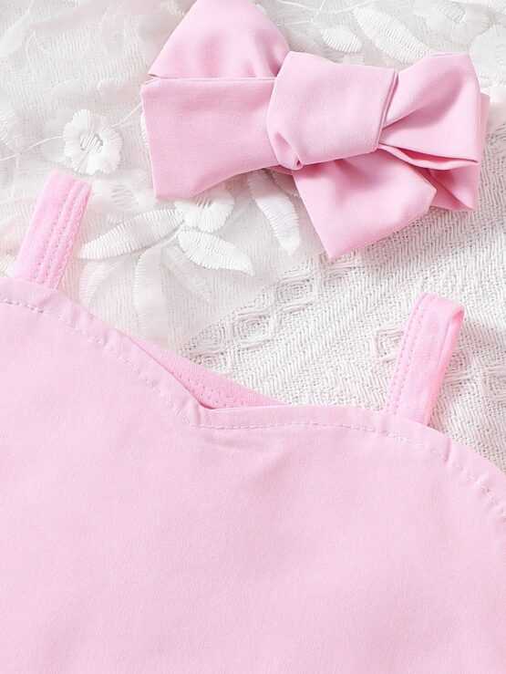 Baby Girls' Outfit Including Pink Heart Patterned Top With Hair Bow And Elegant Short Cake Skirt - Image 3