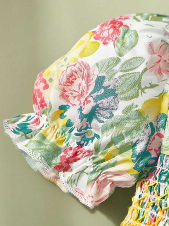 Baby Floral Doll Collar Bubble Sleeve Dress - Image 3