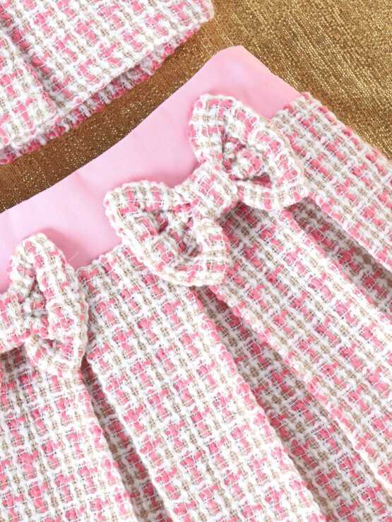 Baby Girls' Ladylike Gingham Sleeveless Blazer & Bowknot Pleated Skirt Set - Image 3