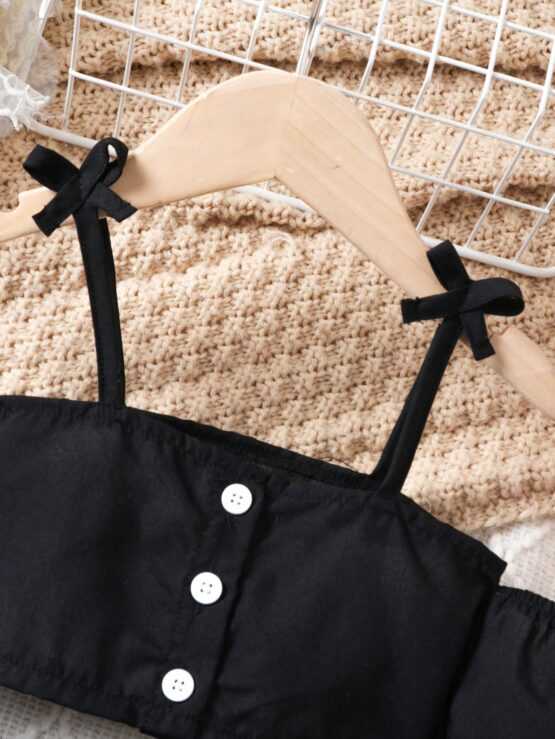 Baby Girls' Casual Off Shoulder Top and Denim Shorts Set - Image 2