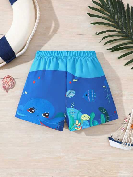 Baby Boy Blue Cartoon Graphic Print Shorts