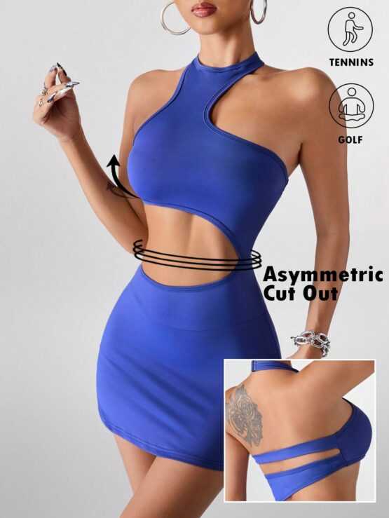 Women's Solid Color Asymmetric Sexy Sports Cut Waist Dress
