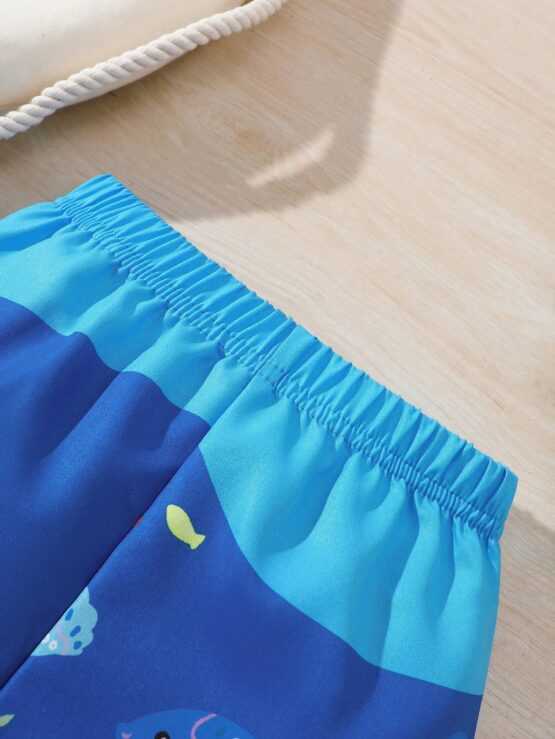 Baby Boy Blue Cartoon Graphic Print Shorts - Image 2