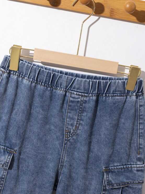 Tween Boys' Fashionable Casual Washed Denim Shorts With Tool Pockets - Image 3