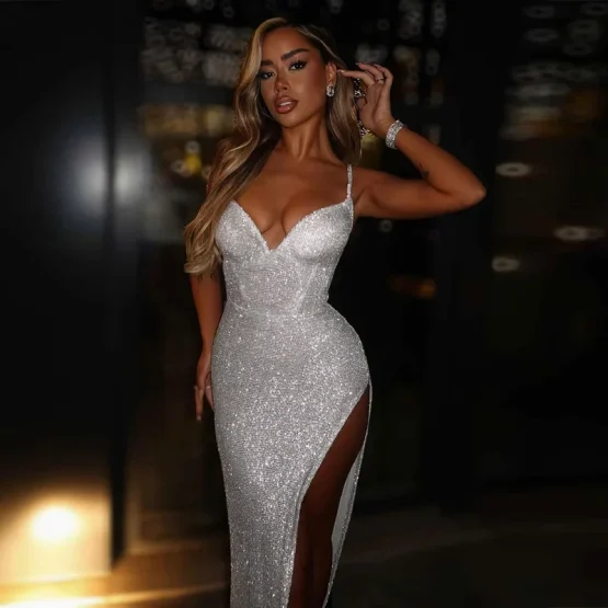 Avrilyaan Bright Silk Deep V High Slit Sexy Party Dress Women 2024 Summer Dress Nightclub Backless Bodycon Maxi Long Dresses - Image 12